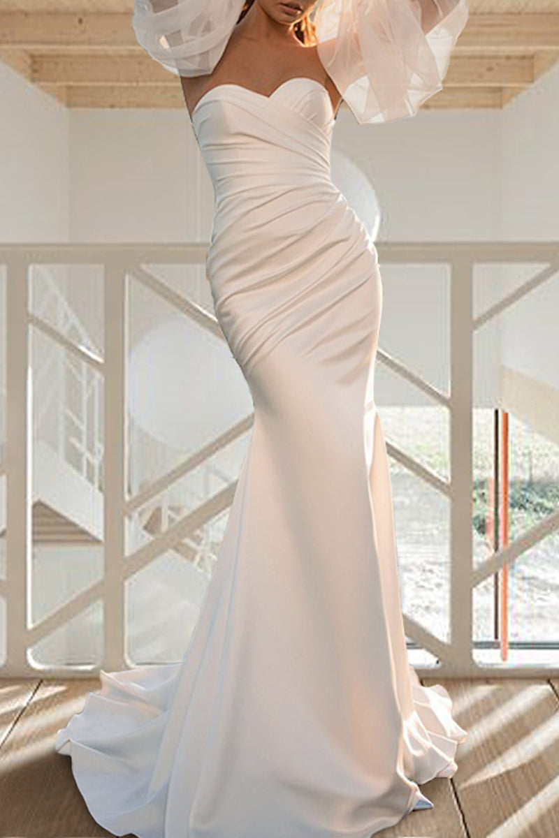 Casual Wedding Dresses Sweep / Brush Train Mermaid / Trumpet Long Sleeves Summer Bridal Gowns QW2354 US2 / Custom Color Casual Wedding Dresses Sweep / Brush Train Mermaid / Trumpet Long Sleeves Summer Bridal Gowns QW2354 US2 / Custom Color