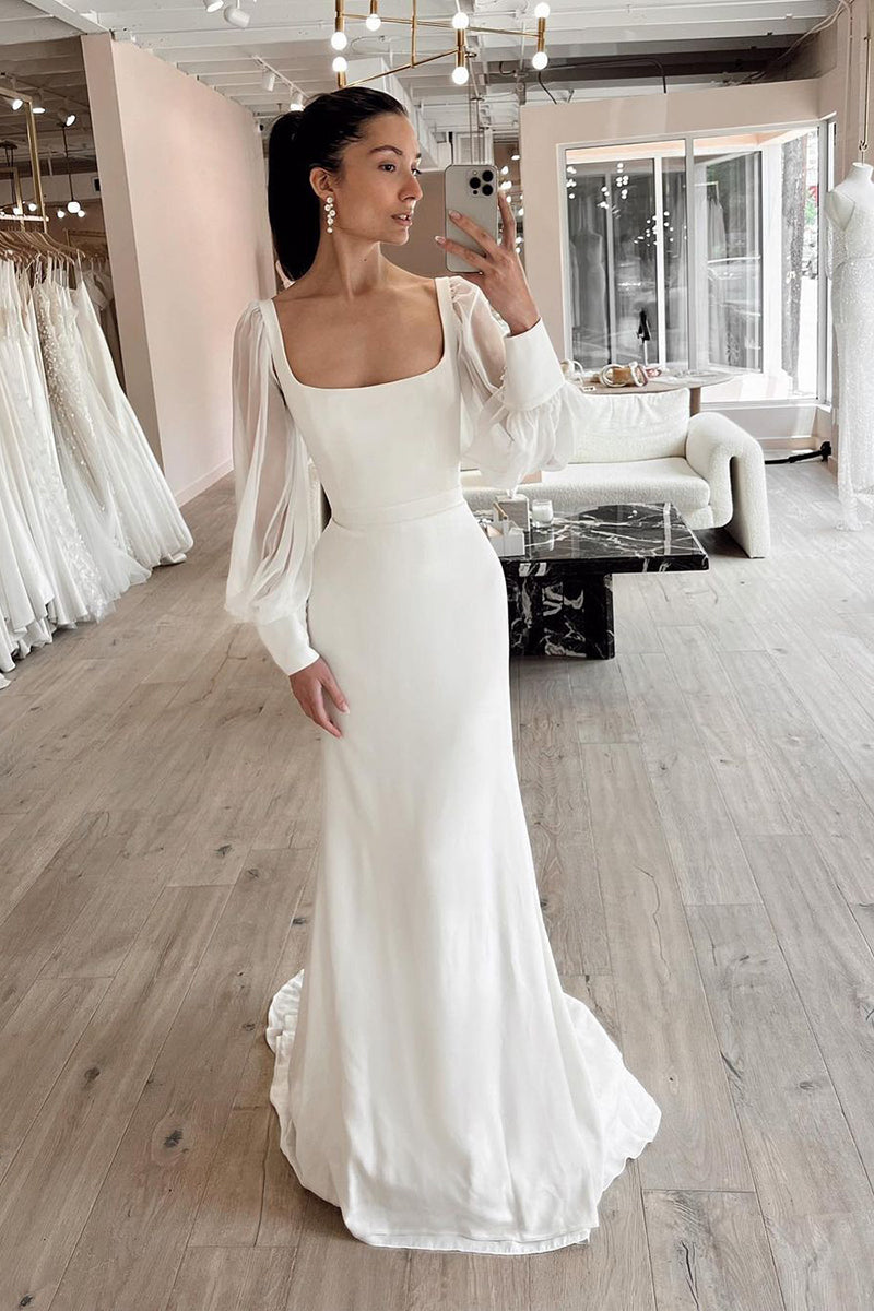 simple wedding dresses with sleeves Sheath/Column Scoop Long Dress QW2188 Sweep Train Neckline High Neck Halter Backless 20bts26 COLOUR:Powder Blue