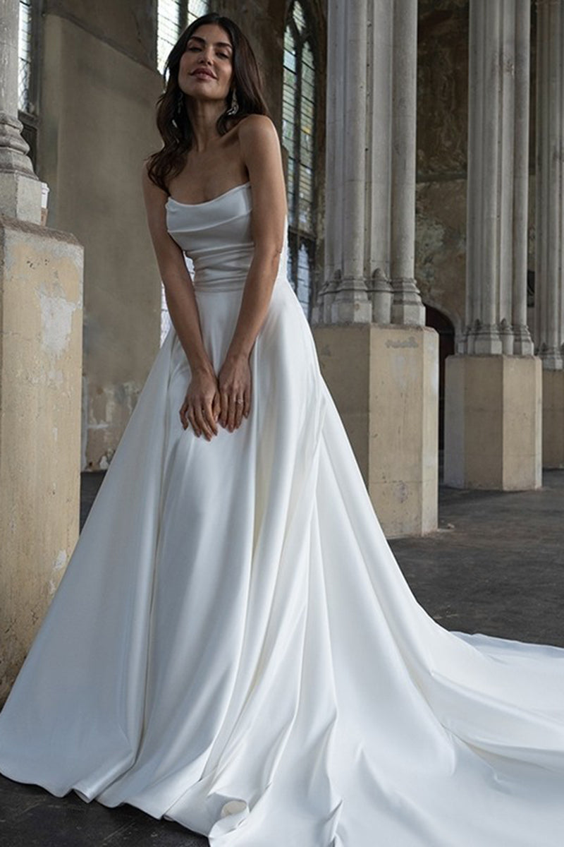 Chic Strapless Satin Pleats Mermaid Wedding Dress with Detachable Skirt QW2203 US14 / Ivory Chic Strapless Satin Pleats Mermaid Wedding Dress with Detachable Skirt QW2203 US14 / Ivory