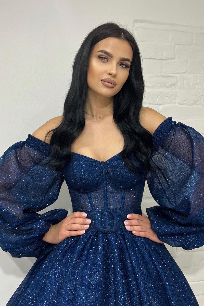 A Line V neck Long Sleeves Sparkly Prom Dress Short Homecoming Dress QH2495 US10 / Custom Color A Line V neck Long Sleeves Sparkly Prom Dress Short Homecoming Dress QH2495 US10 / Custom Color