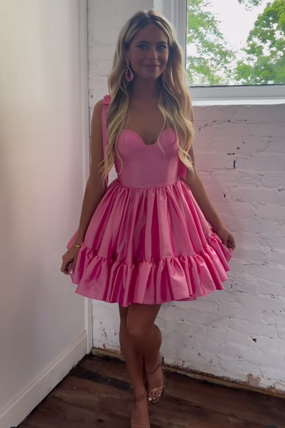 short pink graduation dresses Dress, Cute A-line Sweetheart Satin Pink Homecom this mini A line Sweetheart Satin Pink