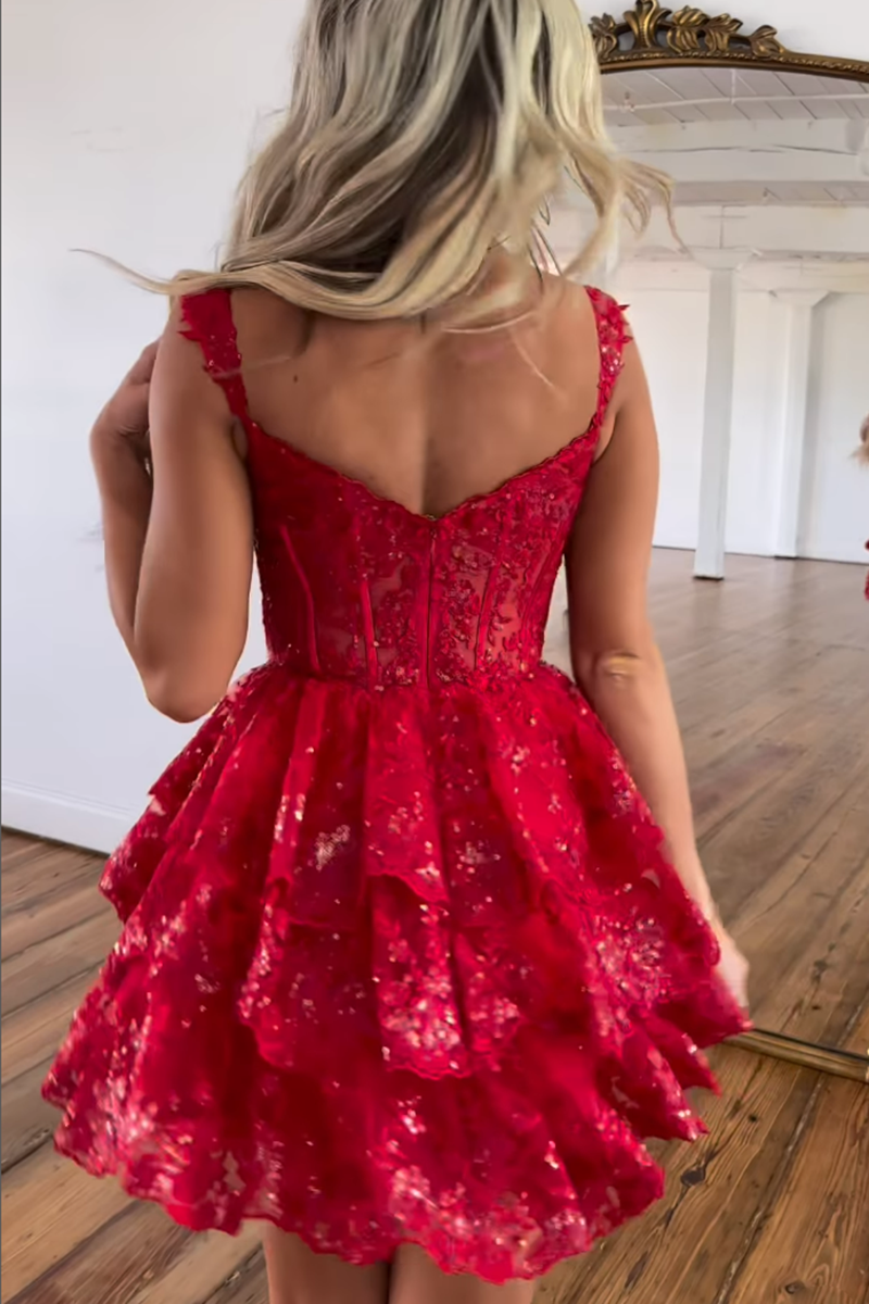 A Line Sweetheart Sequins Tiered Cute Homecoming Dress Short Graduation Dress QH2473 US14 / Custom Color A Line Sweetheart Sequins Tiered Cute Homecoming Dress Short Graduation Dress QH2473 US14 / Custom Color
