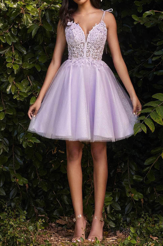 Lilac Satin Scoop Spaghetti Straps Cute Homecoming Dress Short