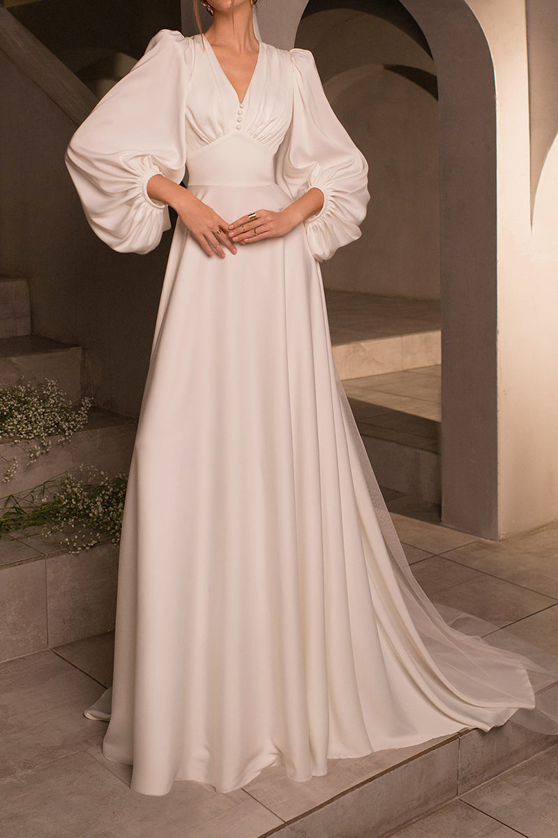 A Line Strapless Long Sleeves Satin Elegant Wedding Dress QW2425