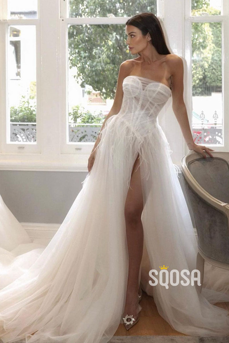 bohemian feather wedding dress Meredith Lace Bodycon Wedding Dress