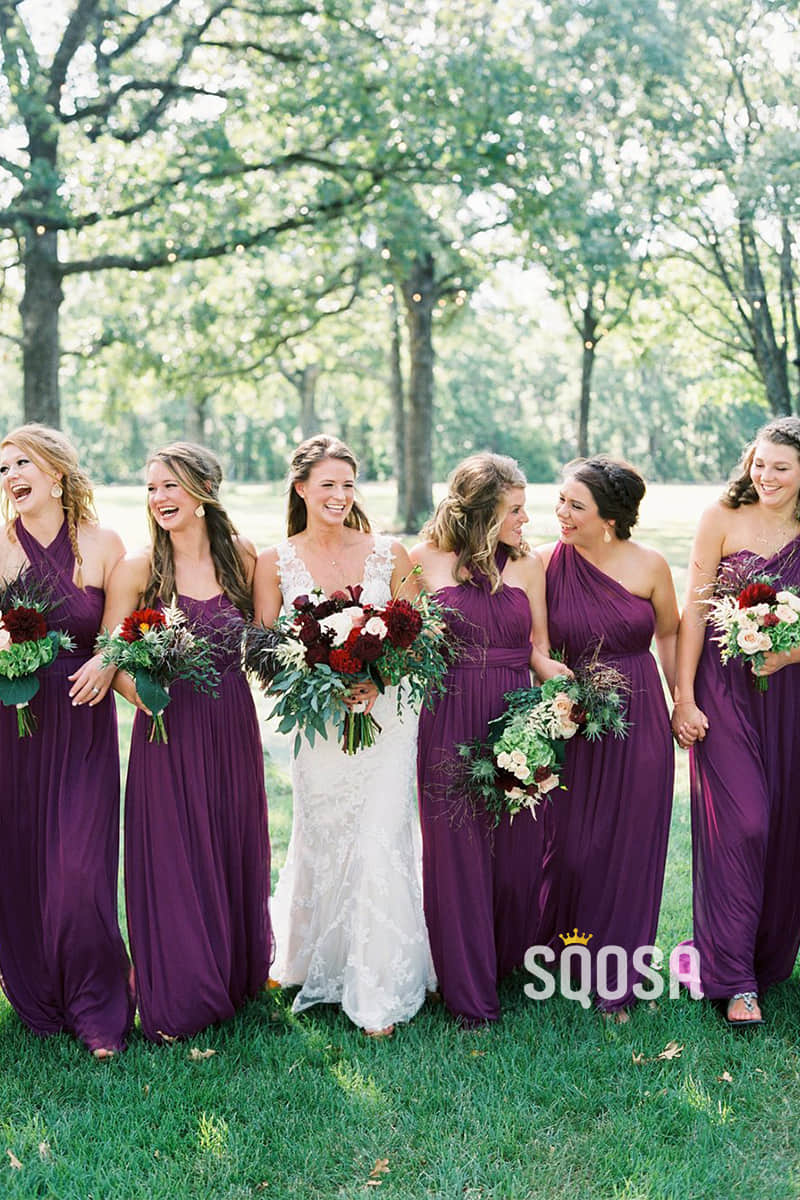 A-line Purple Chiffon Pleat Cheap Long Bridesmaid Dress QB0834 SQOSA A-line Purple Chiffon Pleat Cheap Long Bridesmaid Dress QB0834 SQOSA
