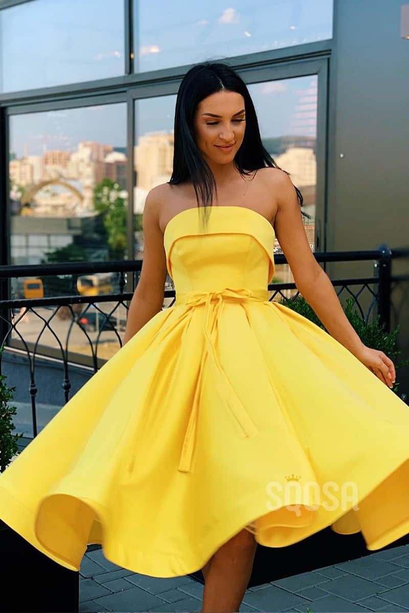 A-Line Strapless Satin Short Prom Dress Simple Homecoming Dress QP1259 US16 / Custom Color A-Line Strapless Satin Short Prom Dress Simple Homecoming Dress QP1259 US16 / Custom Color