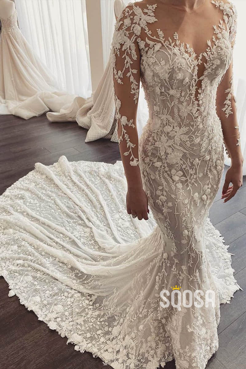 DreesHouse - Long-Sleeve Lace Mermaid Wedding Gown