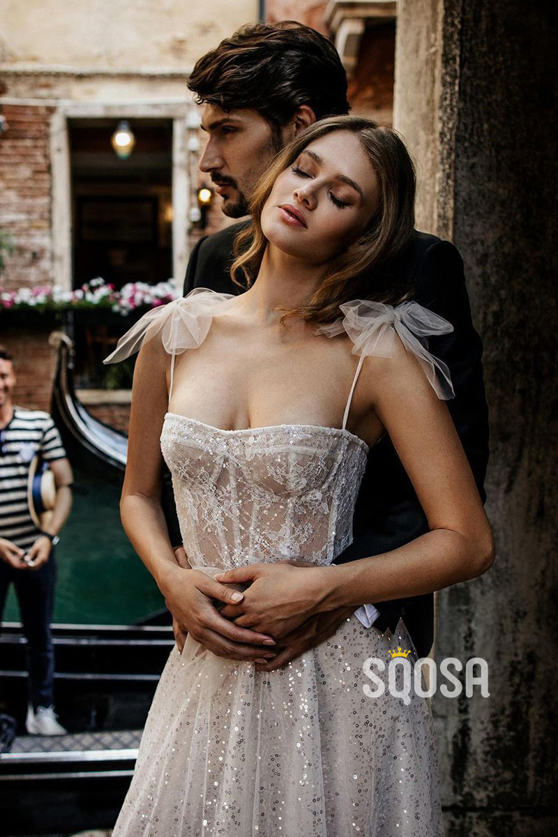 Women's Spaghetti Straps Sequins Bohemian Wedding Dress QW2123 US4 / Custom Color Women's Spaghetti Straps Sequins Bohemian Wedding Dress QW2123 US4 / Custom Color