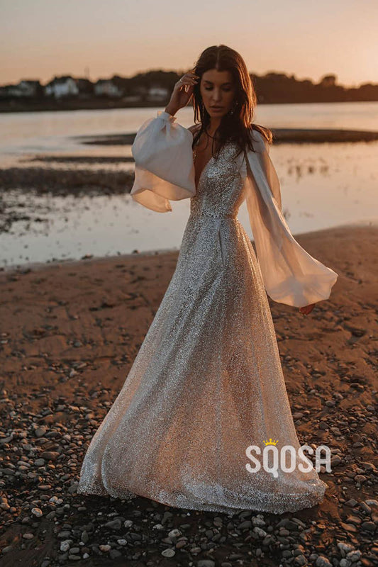 Beach Wedding Dresses tagged "Sequined" SQOSA Beach Wedding Dresses tagged "Sequined" SQOSA
