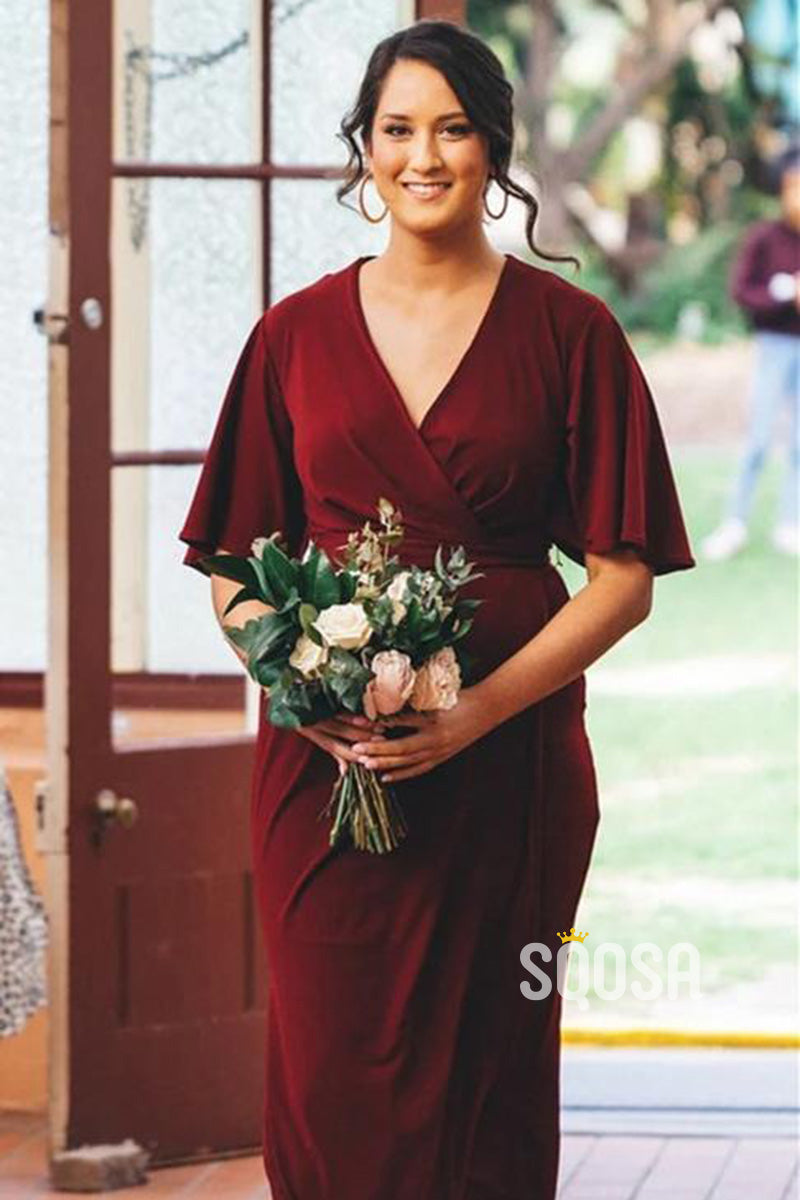 burgundy bridesmaid dresses with sleeves Long Dress for Wedding Party Lace Cap loveangeldress As Picture6 Elegant Lace Burgundy Bridesmaid dresses