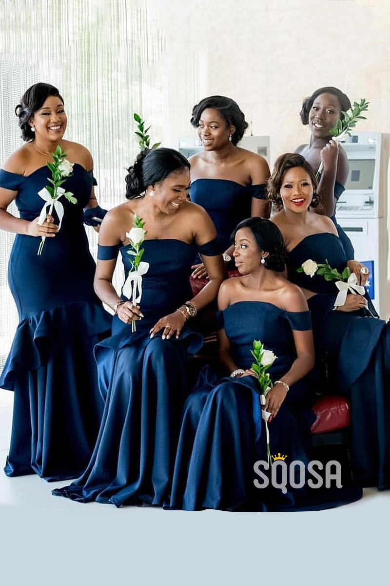 Off the Shoulder Plus Size Black Bridesmaid Dress QB3035 US14 / As Picture