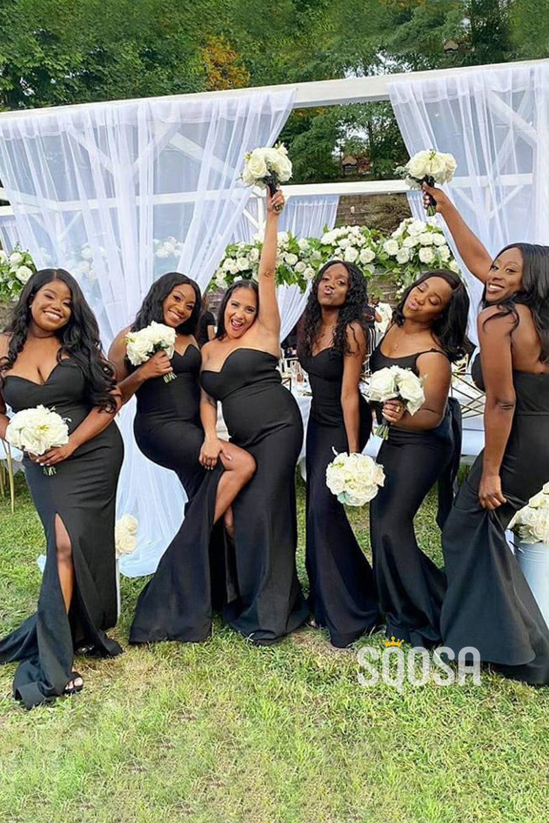 Sweetheart Black Mermaid Bridesmaid Dress with Slit QB3036 US16 / As Picture