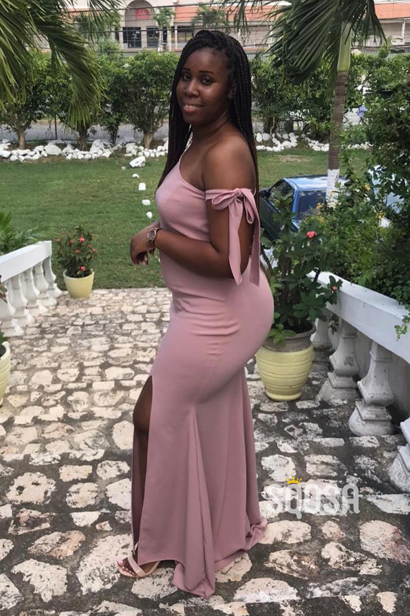 One Shoulder Pink Plus Size Black Bridesmaid Dress QB3039 SQOSA One Shoulder Pink Plus Size Black Bridesmaid Dress QB3039 SQOSA