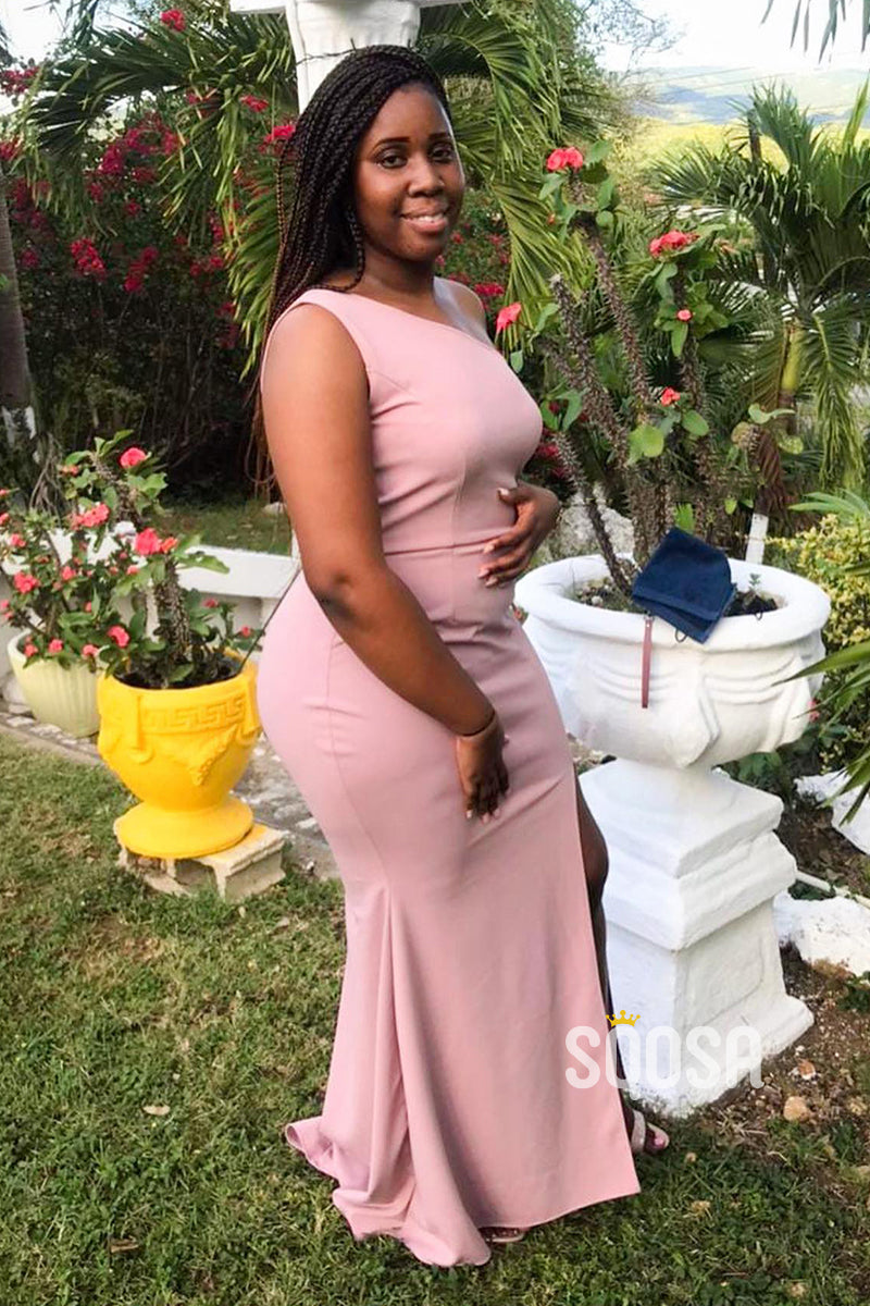 One Shoulder Pink Plus Size Black Bridesmaid Dress QB3039 US2 / Custom Color One Shoulder Pink Plus Size Black Bridesmaid Dress QB3039 US2 / Custom Color