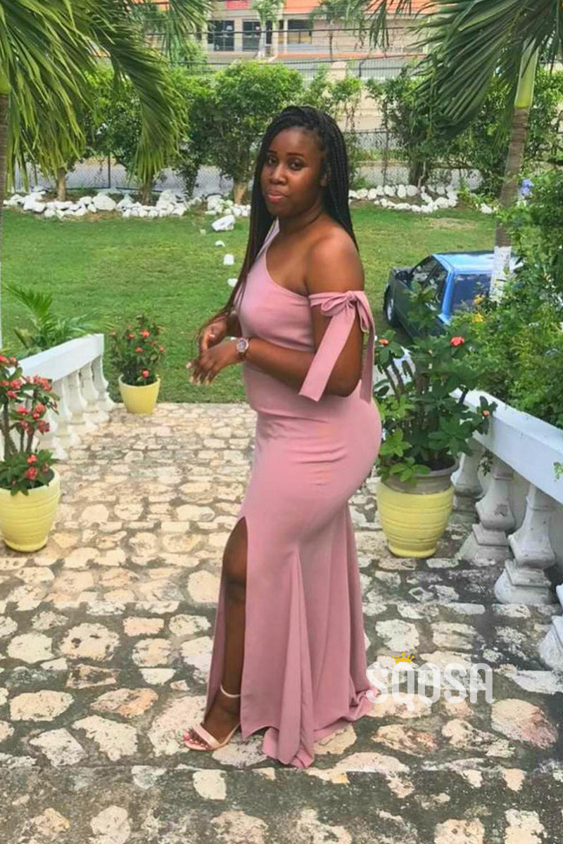 One Shoulder Pink Plus Size Black Bridesmaid Dress QB3039 US2 / Custom Color One Shoulder Pink Plus Size Black Bridesmaid Dress QB3039 US2 / Custom Color
