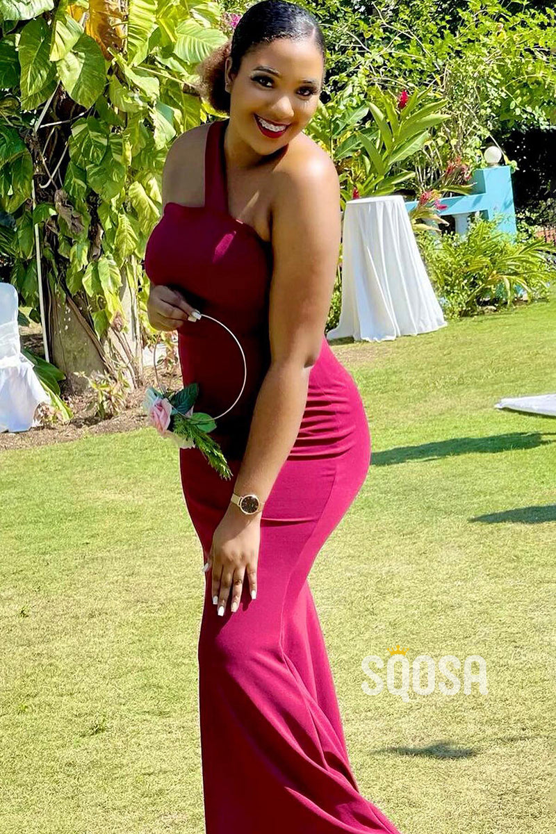One Shoulder Plus Size Burgundy Bridesmaid Dress QB3041 US8 / Burgundy One Shoulder Plus Size Burgundy Bridesmaid Dress QB3041 US8 / Burgundy