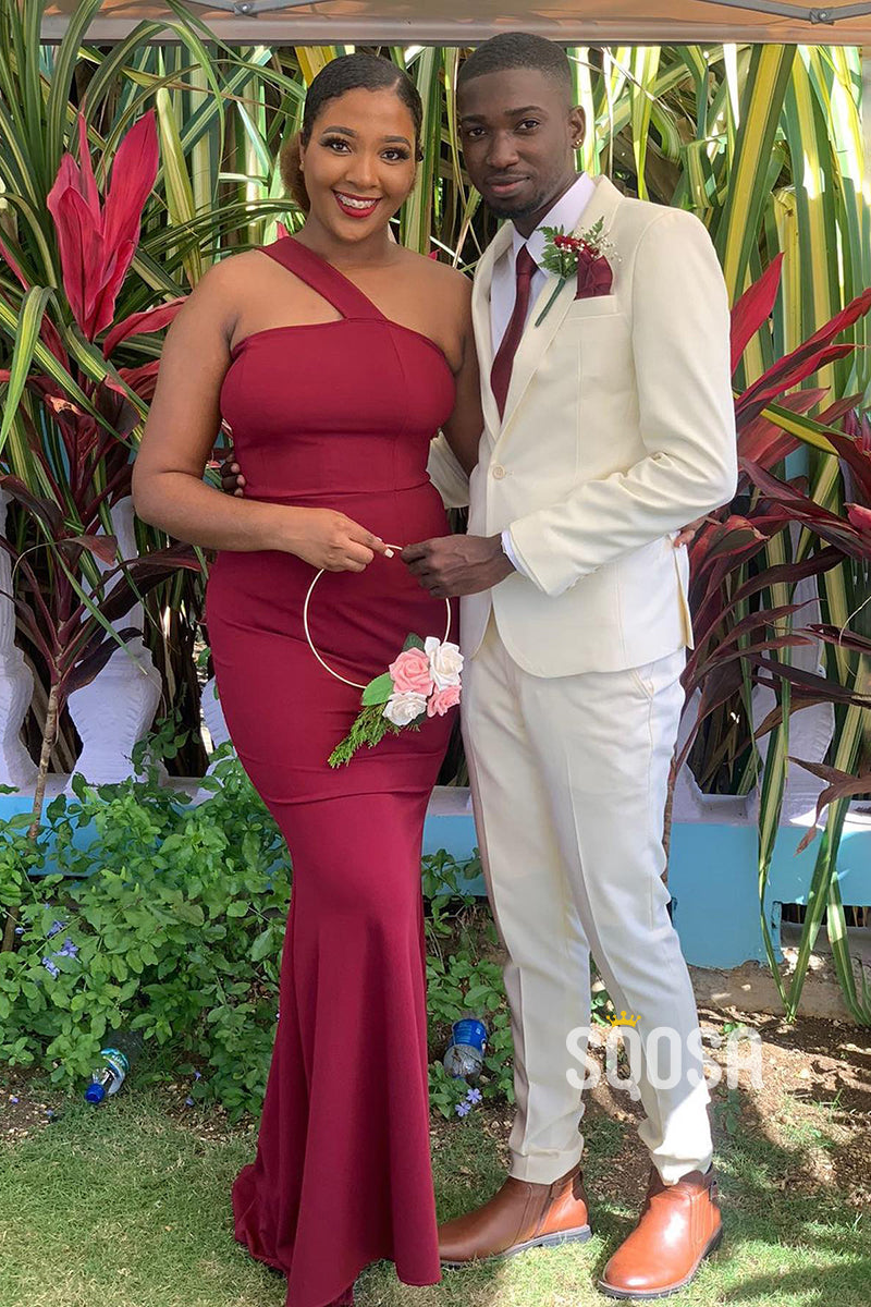 One Shoulder Plus Size Burgundy Bridesmaid Dress QB3041 US8 / Burgundy One Shoulder Plus Size Burgundy Bridesmaid Dress QB3041 US8 / Burgundy