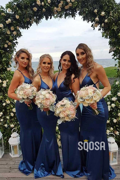 Plunging V-neck Navy Mermaid Bridesmaid Dress QB2111 US4 / Custom Color Plunging V-neck Navy Mermaid Bridesmaid Dress QB2111 US4 / Custom Color