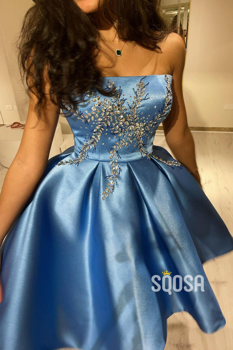 A-line Strapless Beads Vintage Homecoming Dress Short Prom Gown QH0837 SQOSA A-line Strapless Beads Vintage Homecoming Dress Short Prom Gown QH0837 SQOSA