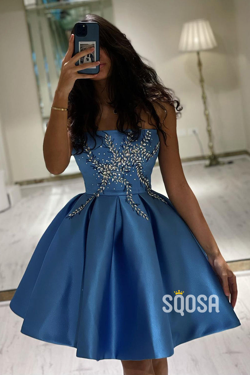 A-line Strapless Beads Vintage Homecoming Dress Short Prom Gown QH0837 US10 / Custom Color A-line Strapless Beads Vintage Homecoming Dress Short Prom Gown QH0837 US10 / Custom Color