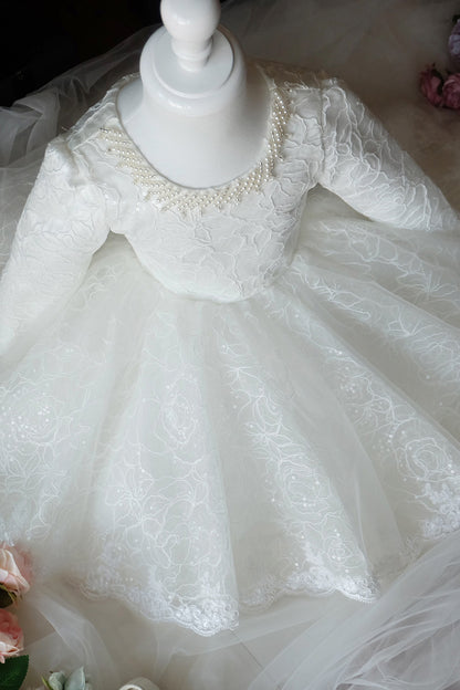 Unique Scoop Long Sleeves Lace Flower Girl Dress Cute First Communion Dress QF1035