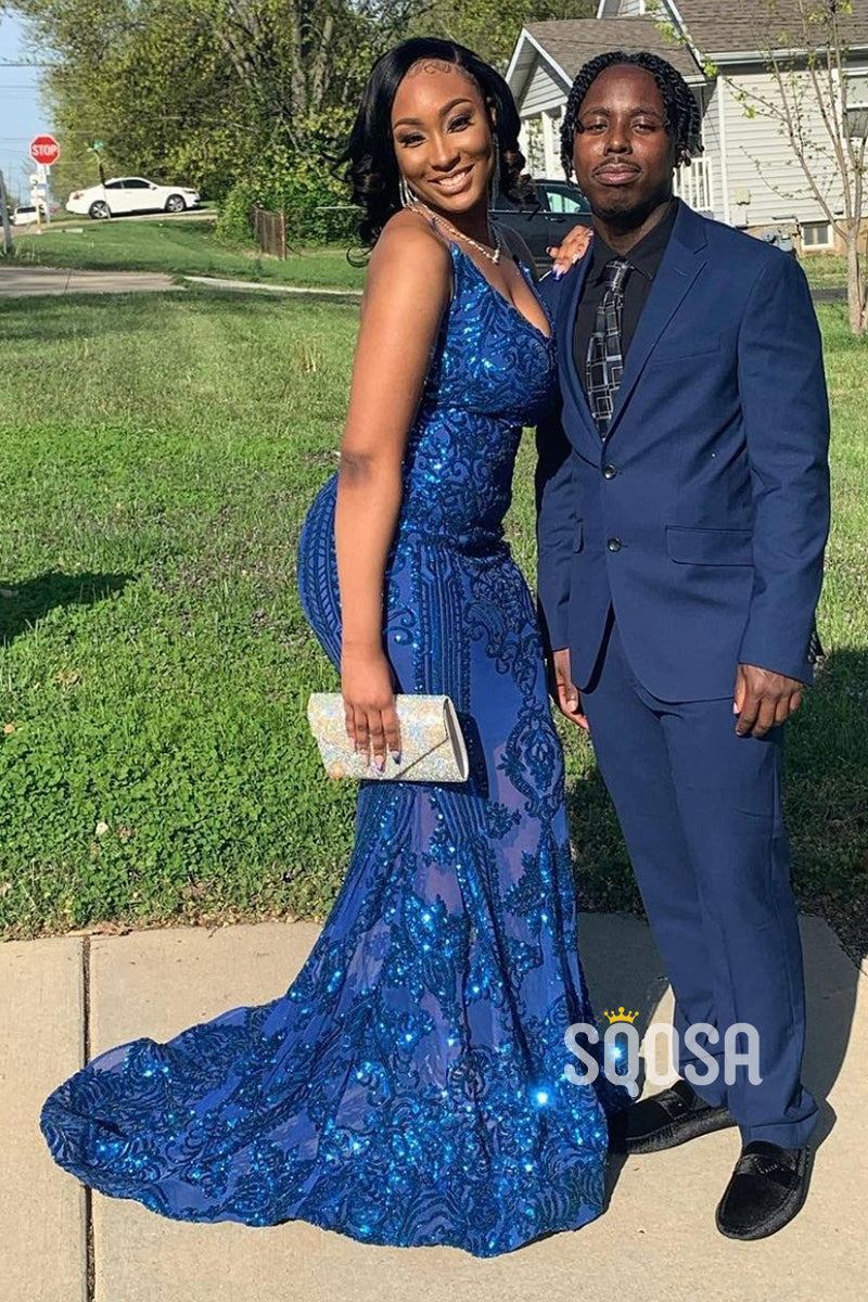 Spaghetti Straps Sequins Appliques Burgundy Mermaid Prom Dress Black Girl Slay QP0891 US8 / Custom Color