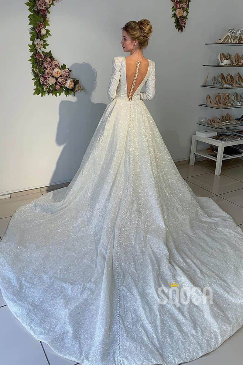A Line Elegant Long Sleeves V Neck Beach Wedding Dress Bridal Gown US2 / As Picture A Line Elegant Long Sleeves V Neck Beach Wedding Dress Bridal Gown US2 / As Picture